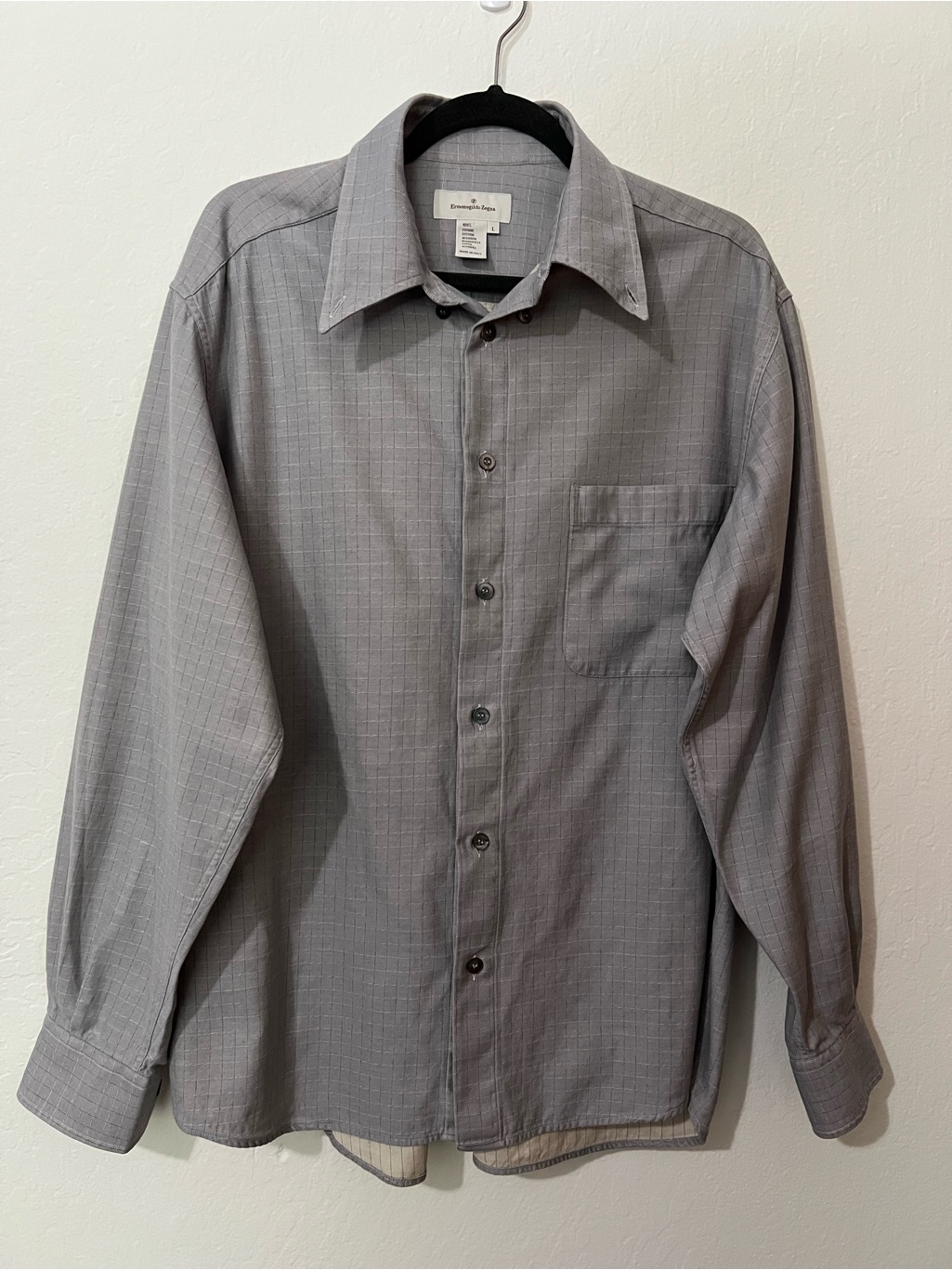 Ermenegildo Zegna Men's Light Gray Dress Shirt. Made In Italy 100% Cotton